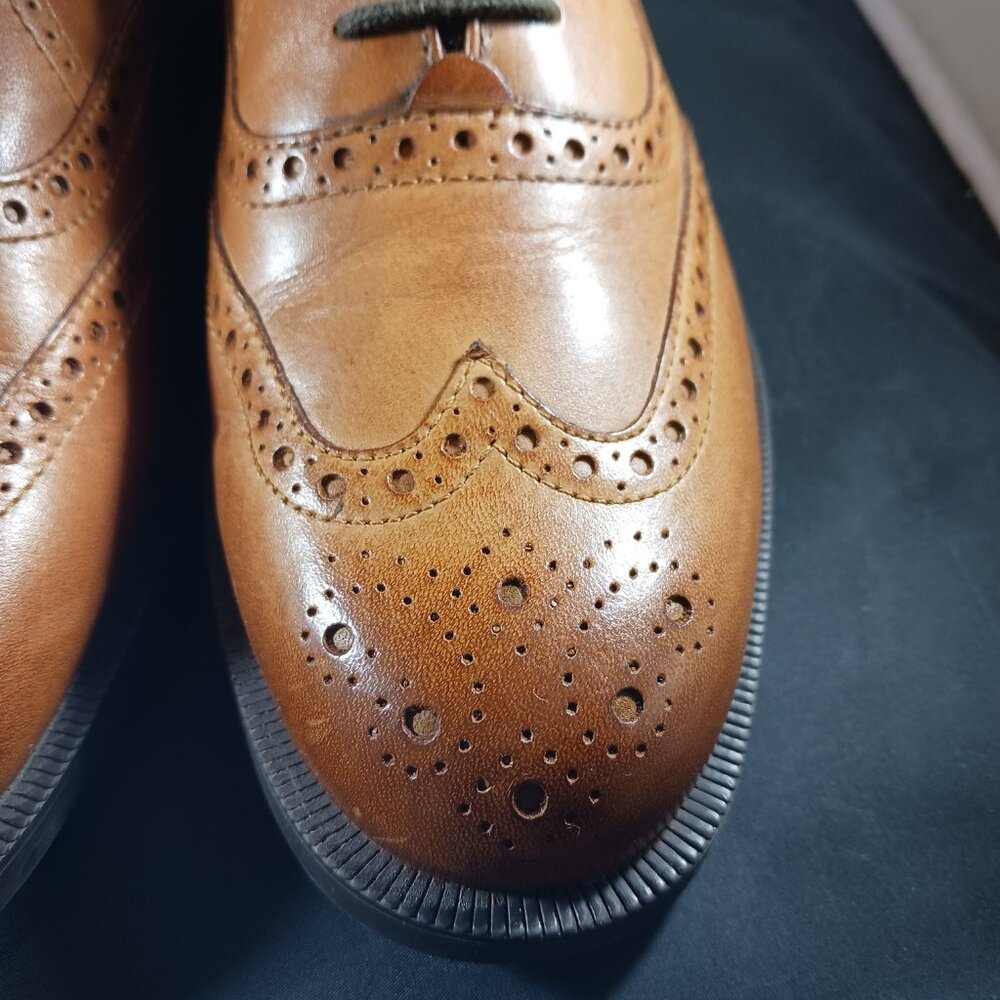 COLE HAAN British Tan Dustin Wing Tip Oxford Dress Shoe Men's 7M - Picture 4 of 12